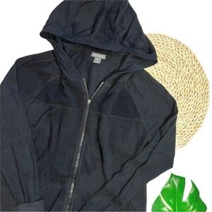 Eddie Bauer Casual Black Hooded Full Zip Up Sweater Jacket Size Large